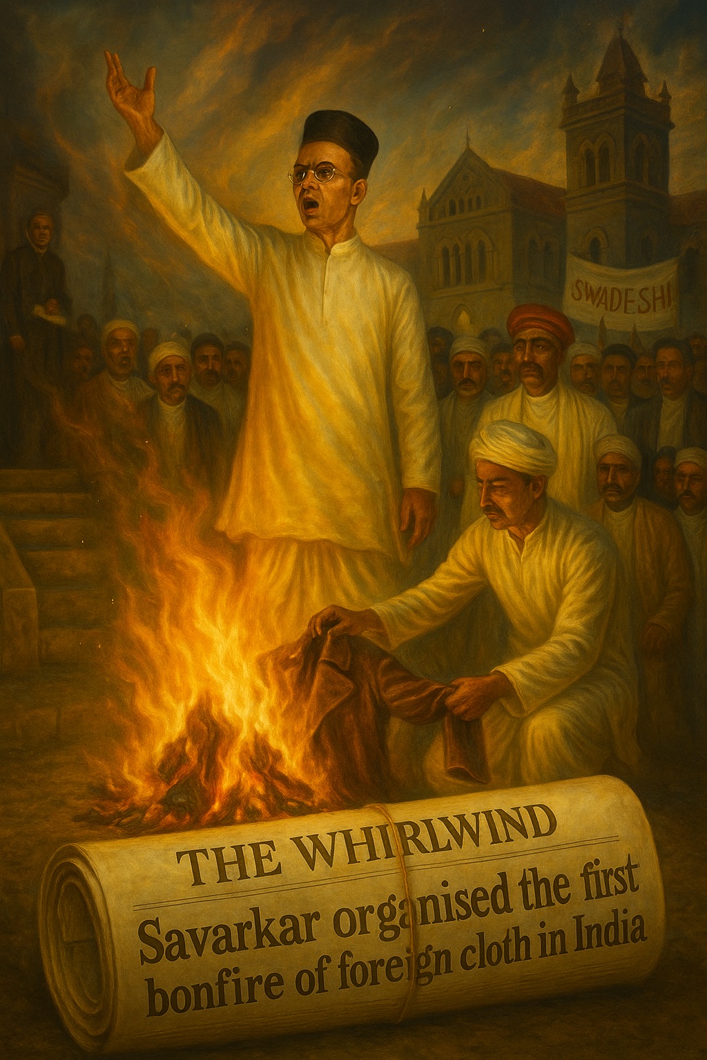 Bonfire of Foreign goods at Fergusson College, Poona